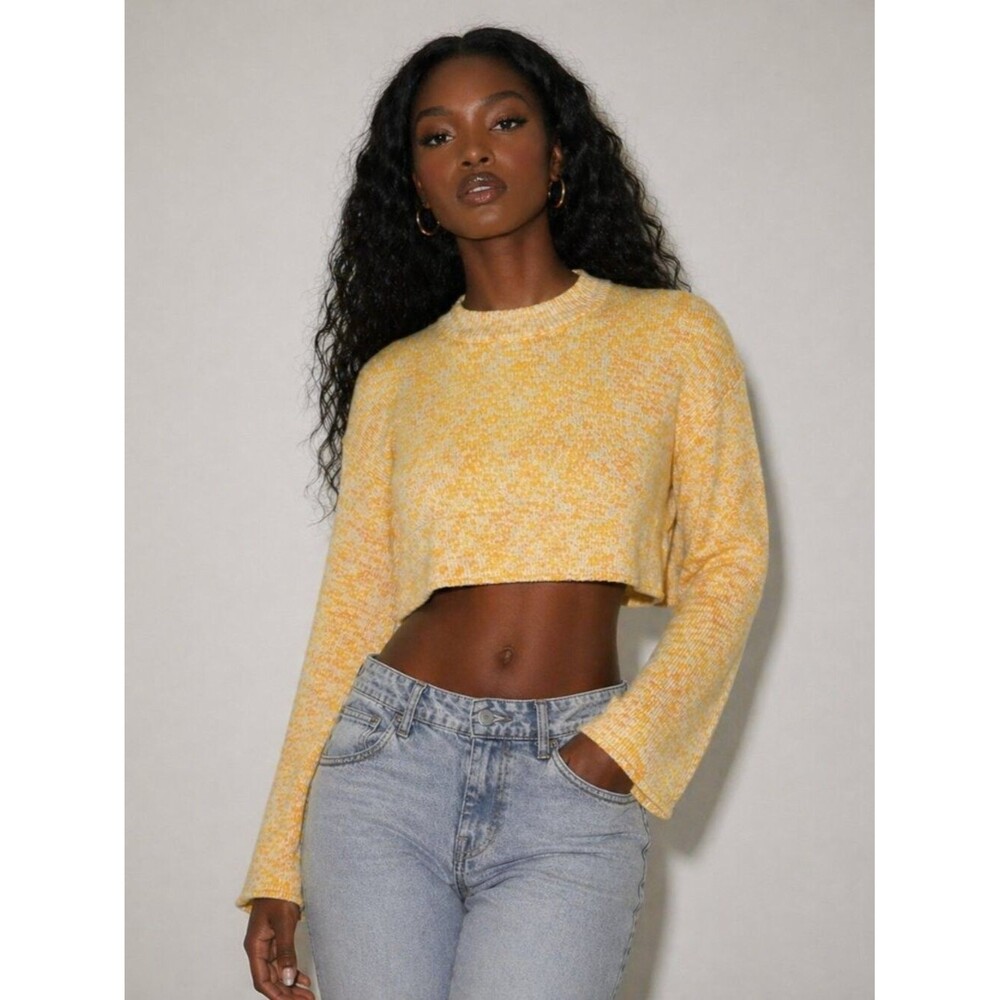Divided Yellow Marled Knit Cropped Long Sleeve Lightweight Sweater y2k Boho